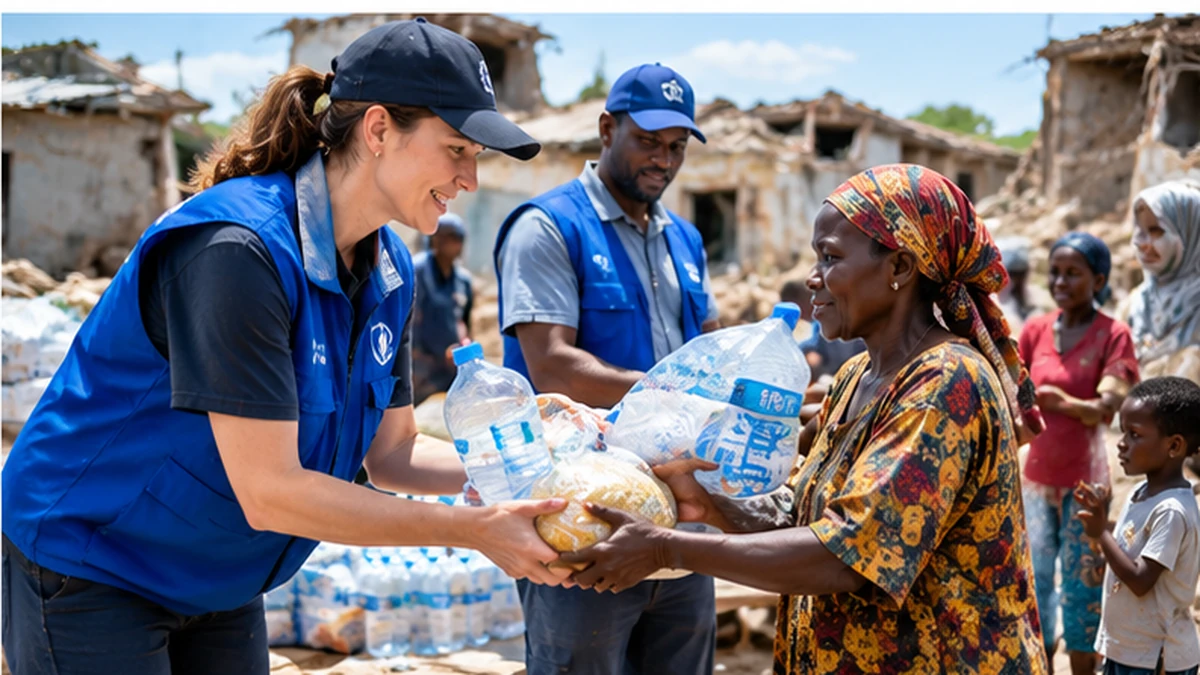 Relief volunteers preparing aid for disaster victims