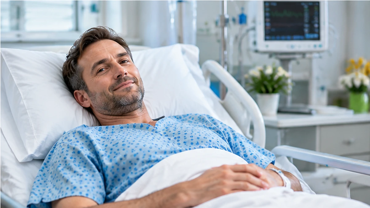 White man lying in a hospital bed during medical treatment